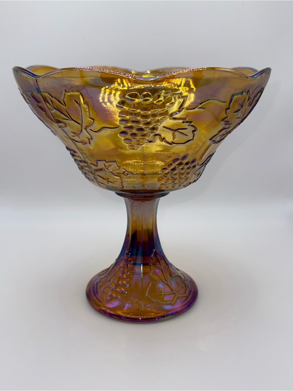Vintage Indiana Glass Iridescent Gold Carnival Glass Footed Fruit Bowel